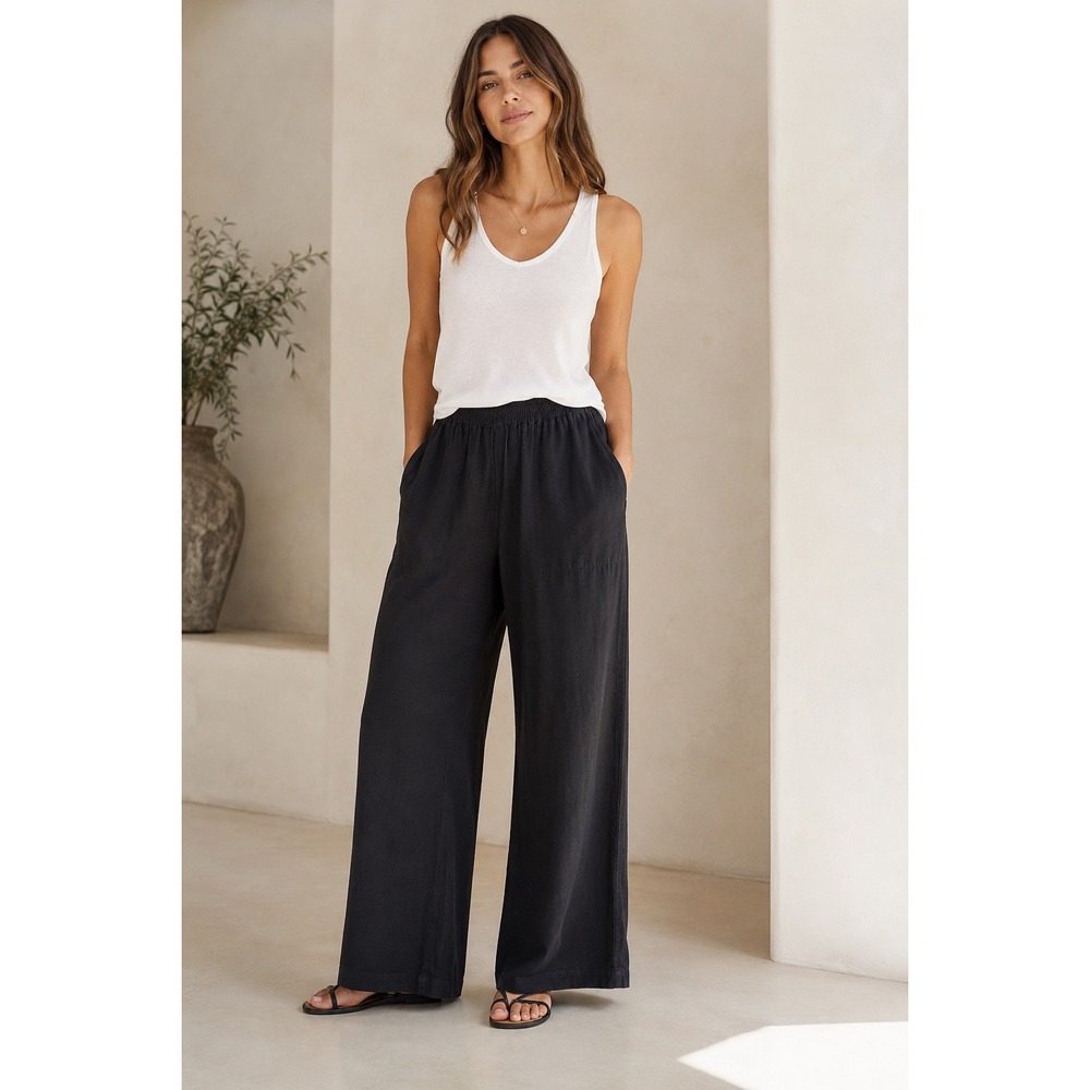 Michael Stars‎ Shae Linen Pant Washed Black Wide Leg EEWNT003 Small NWT